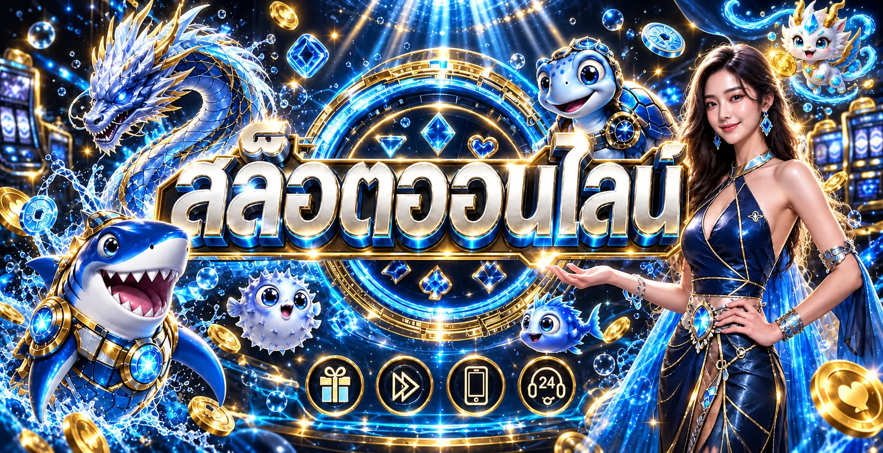 เกมสล็อตออนไลน์ PREMIUM8 โทนน้ำเงินทอง